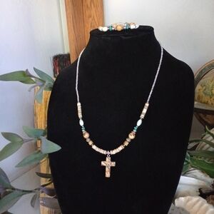 Western Beaded Cross Necklace, Earrings, and Bracelet Set